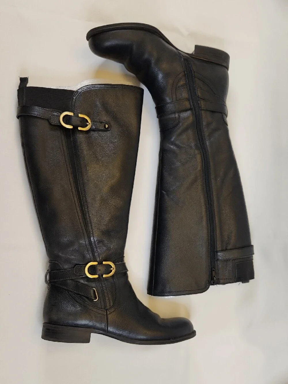 Wide Calf Naturalizer Black Over-the-Knee Leather Boots with Gold Buckles